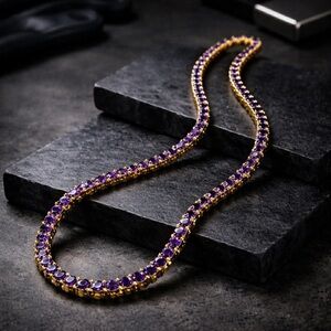 Mens Gold Purple Gem Hip Hop Tennis Necklace | Unisex Statement Chain